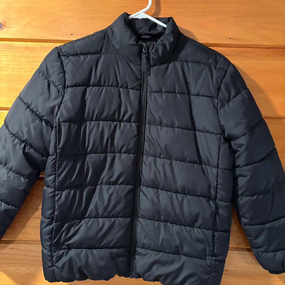 The Children's Place Boys Black Puffer Jacket Size L 10/12 Full Zip Quilted Coat